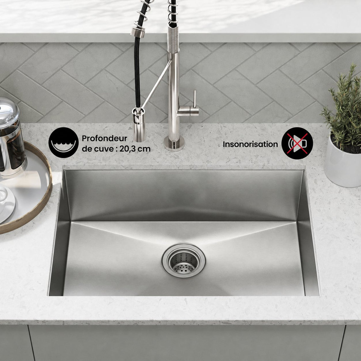 Tourner 66 × 45,7 cm acier inoxydable, simple Basin, Undermount évier de cuisine