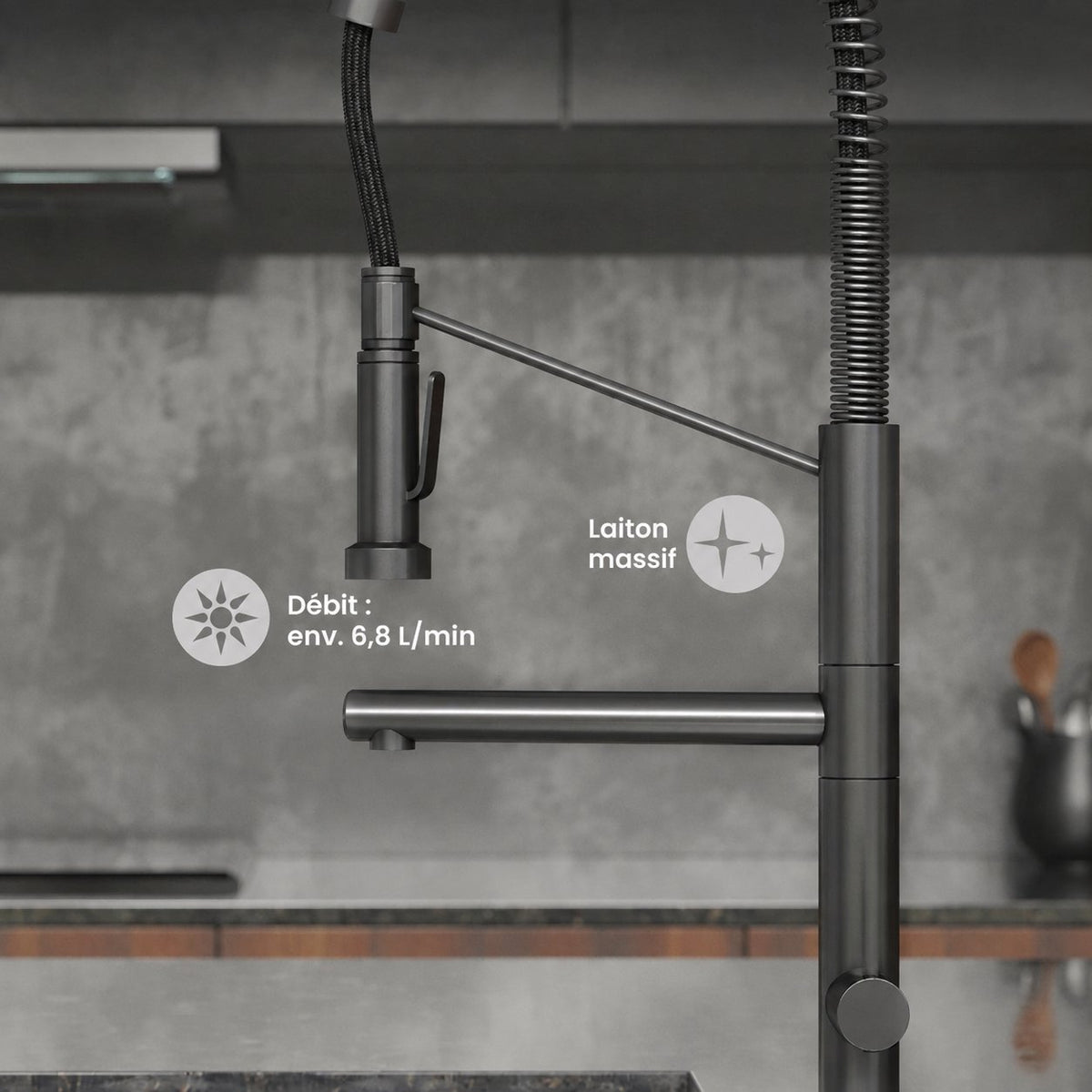 Nouvet Poignée unique, Pull-Down mitigeur de cuisine avec Pot Filler – finition Gunmetal gris