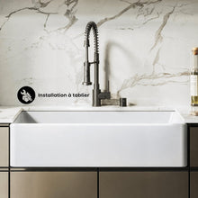 Elegance 91,4 cm x 50,8 cm simple Basin Fireclay Farmhouse évier de cuisine – finition blanc brillant avec acier inoxydable Grid