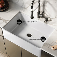 Elegance 76,2 cm x 50,8 cm simple Basin Fireclay Farmhouse évier de cuisine – finition blanc brillant avec acier inoxydable Grid