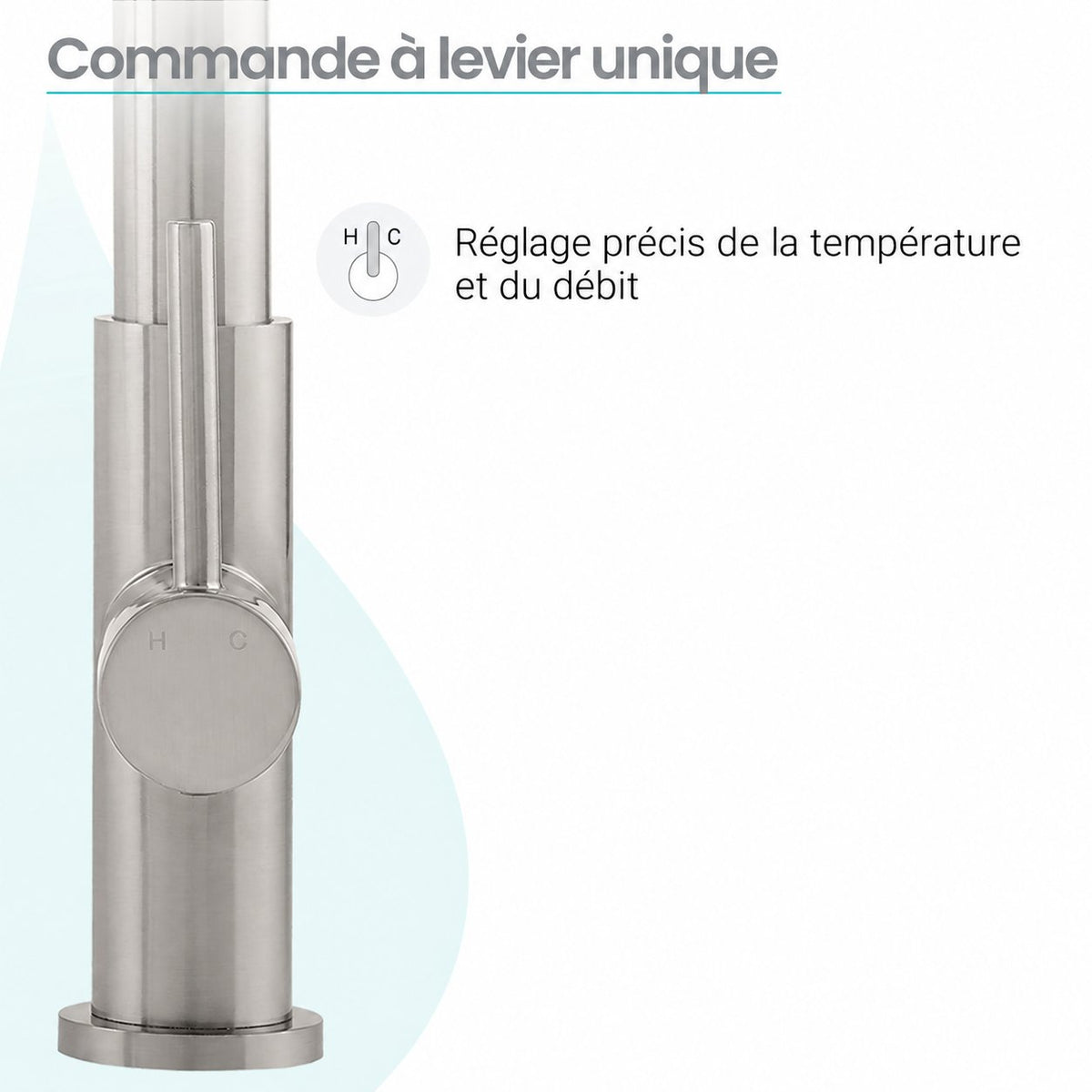 Troyes Poignée unique, Pull-Down mitigeur de cuisine – finition nickel brossé