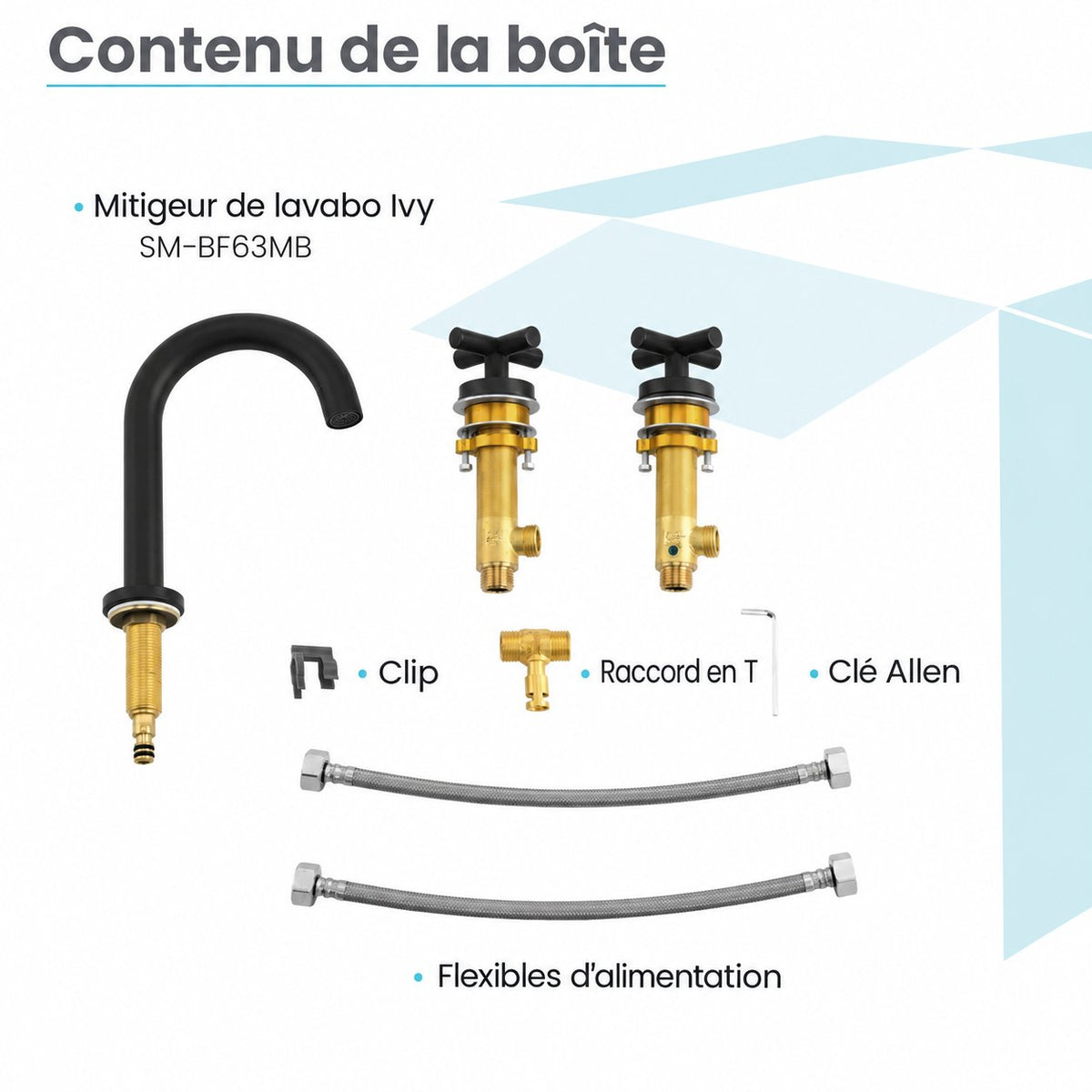 Ivy Courte 20,3 cm. Widespread, Cross Handle, mitigeur de lavabo – finition noir mat
