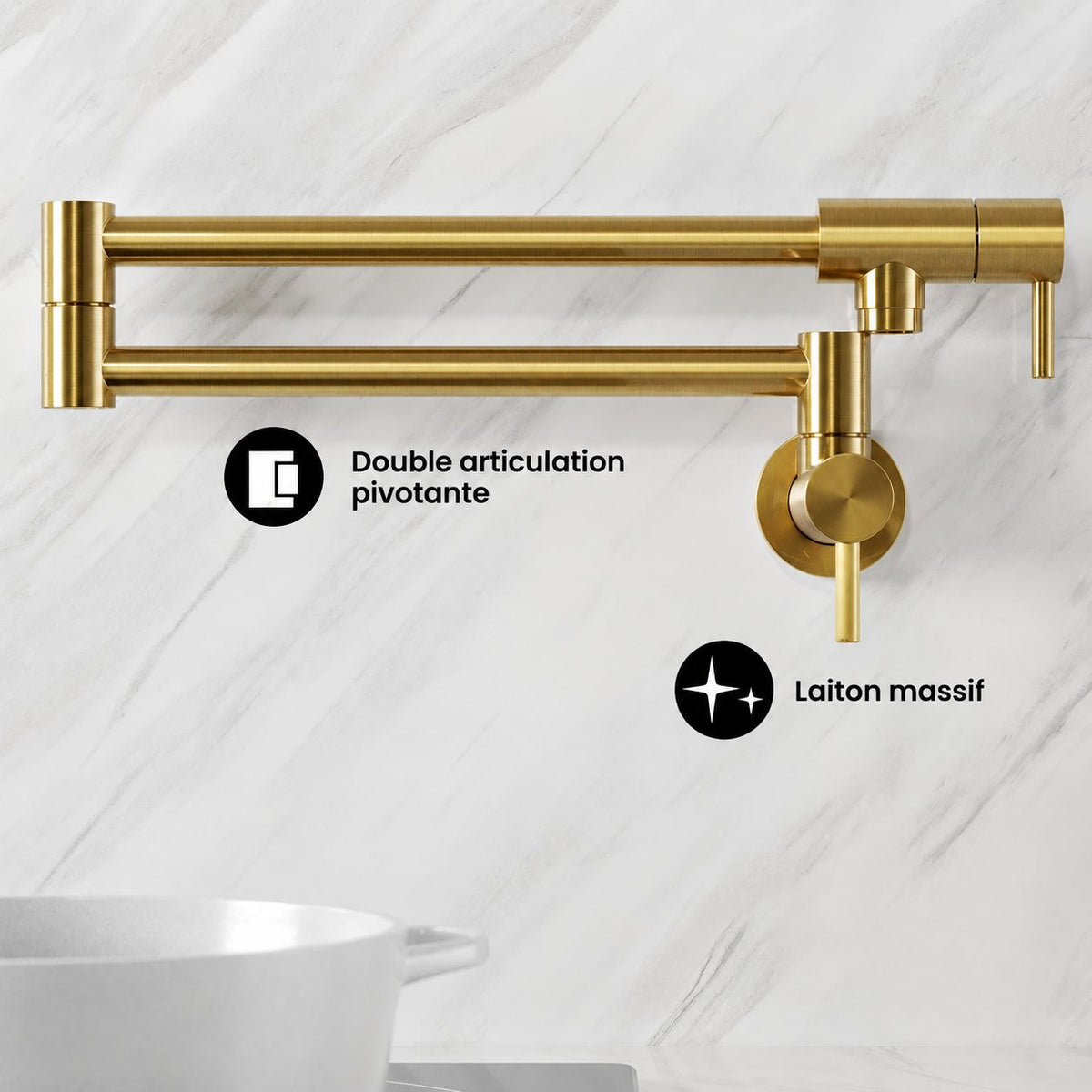 Ivy Retractable mural Pot Filler – finition or brossé
