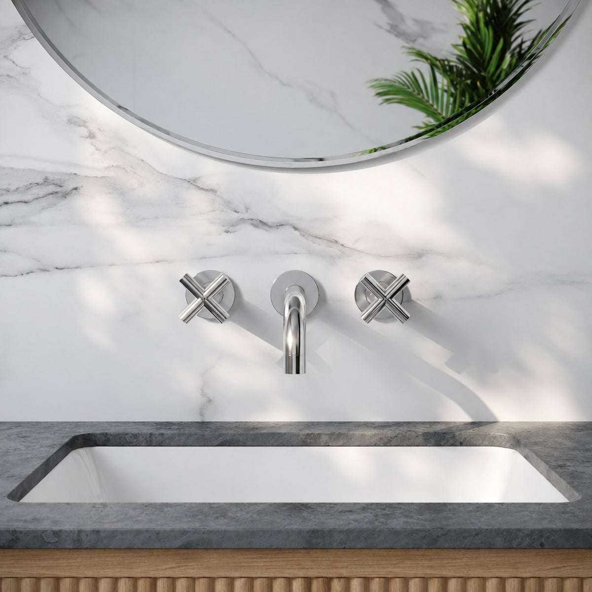 Ivy 20,3 cm. Widespread double Cross-Handle mural mitigeur de lavabo – finition chrome poli