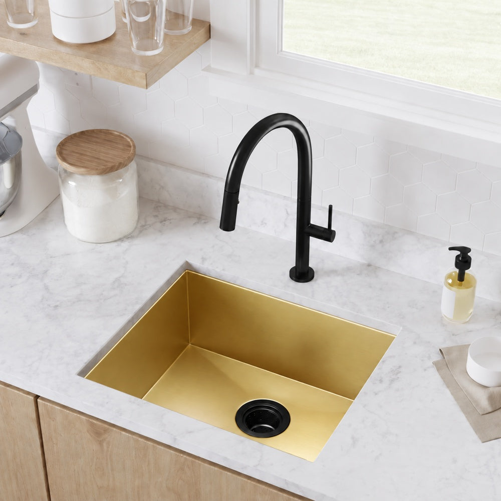 Tourner 53,3 × 45,7 cm acier inoxydable, simple Basin, Undermount évier de cuisine, or