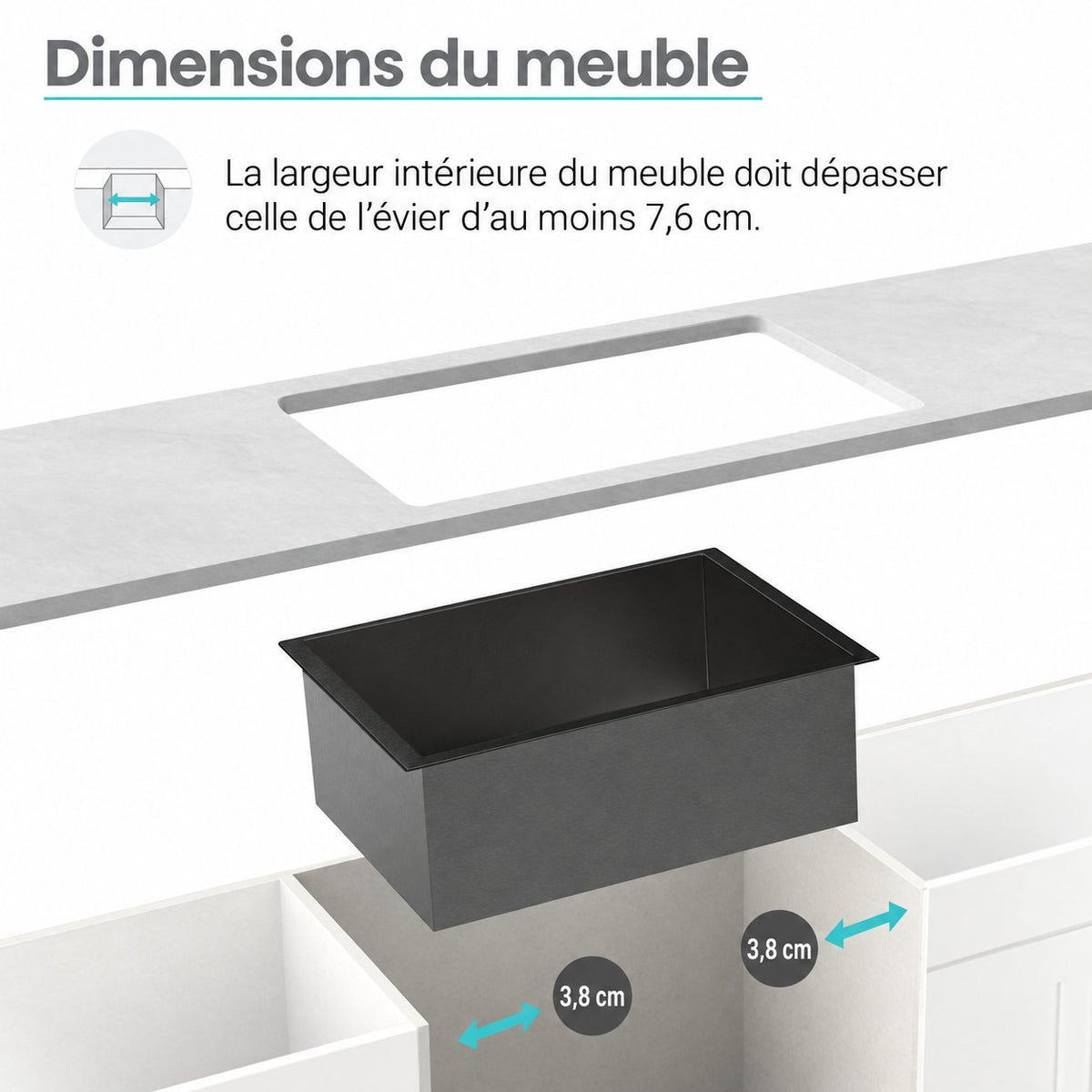 Rivage 81,3 × 48,3 cm acier inoxydable, simple Basin, Undermount évier de cuisine, noir