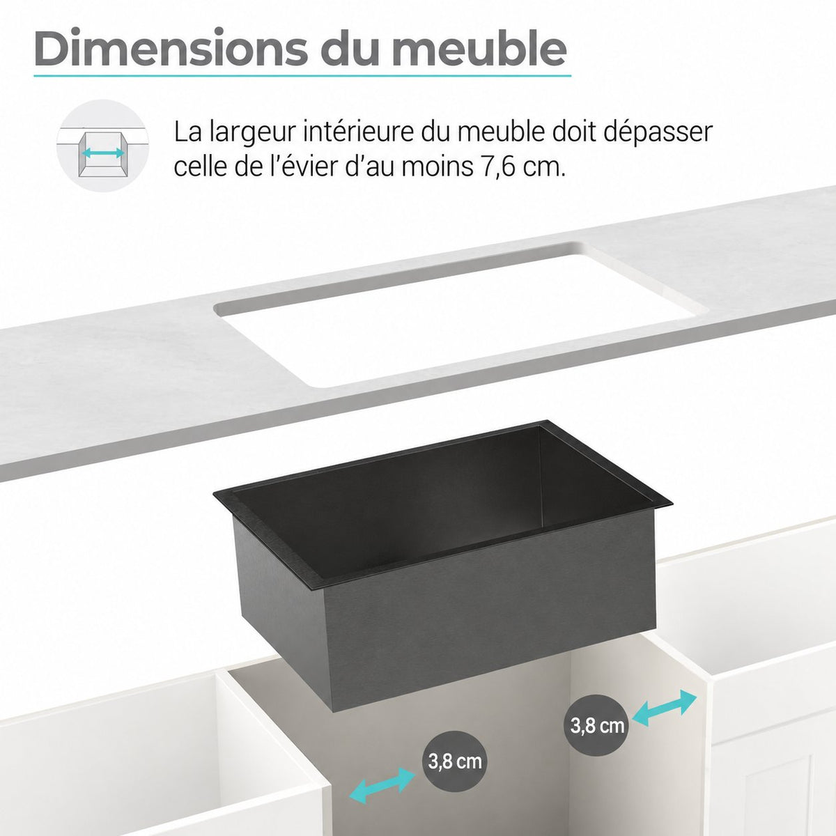 Rivage 81,3 × 48,3 cm acier inoxydable, simple Basin, Undermount évier de cuisine, noir