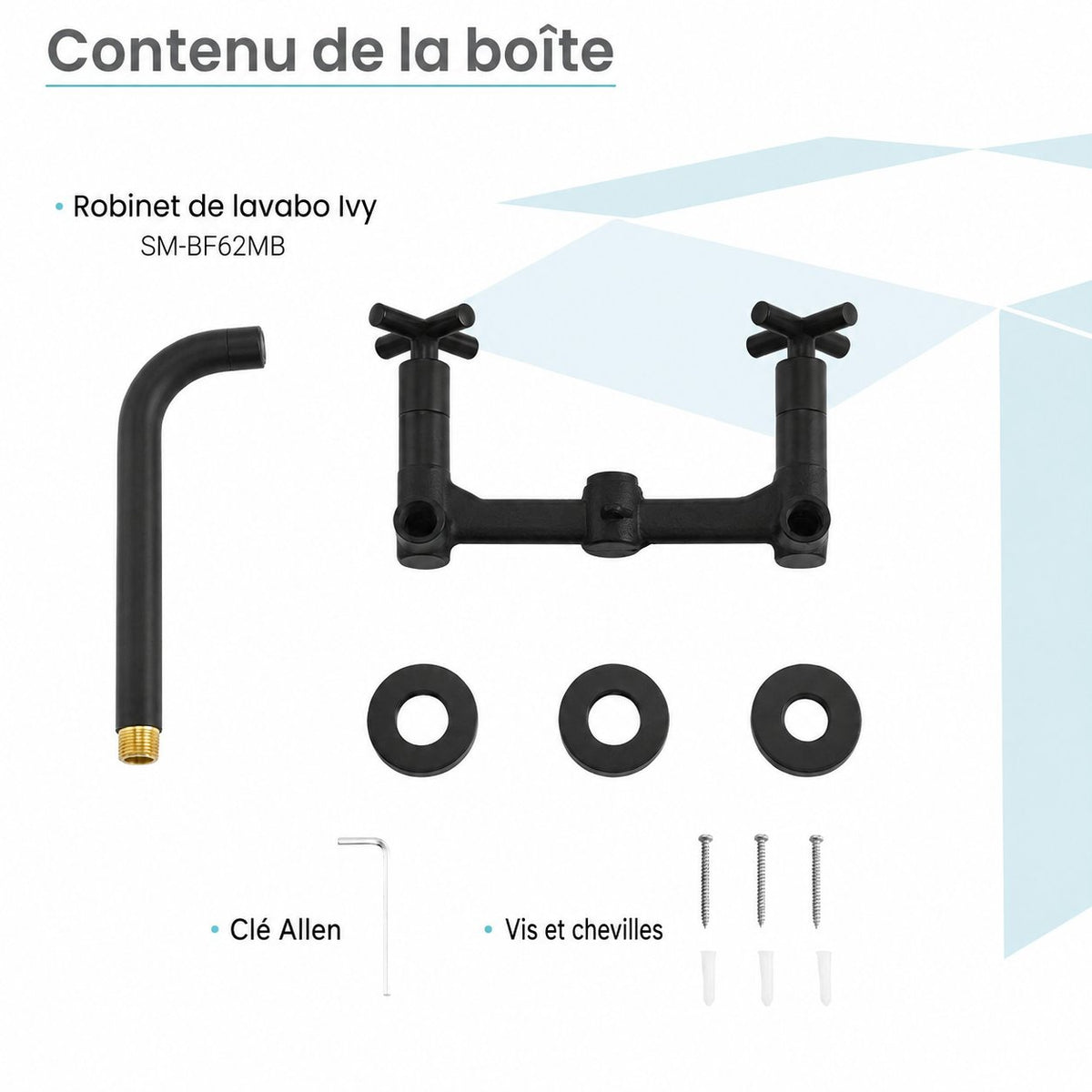 Ivy 20,3 cm. Widespread double Cross-Handle mural mitigeur de lavabo – finition noir mat