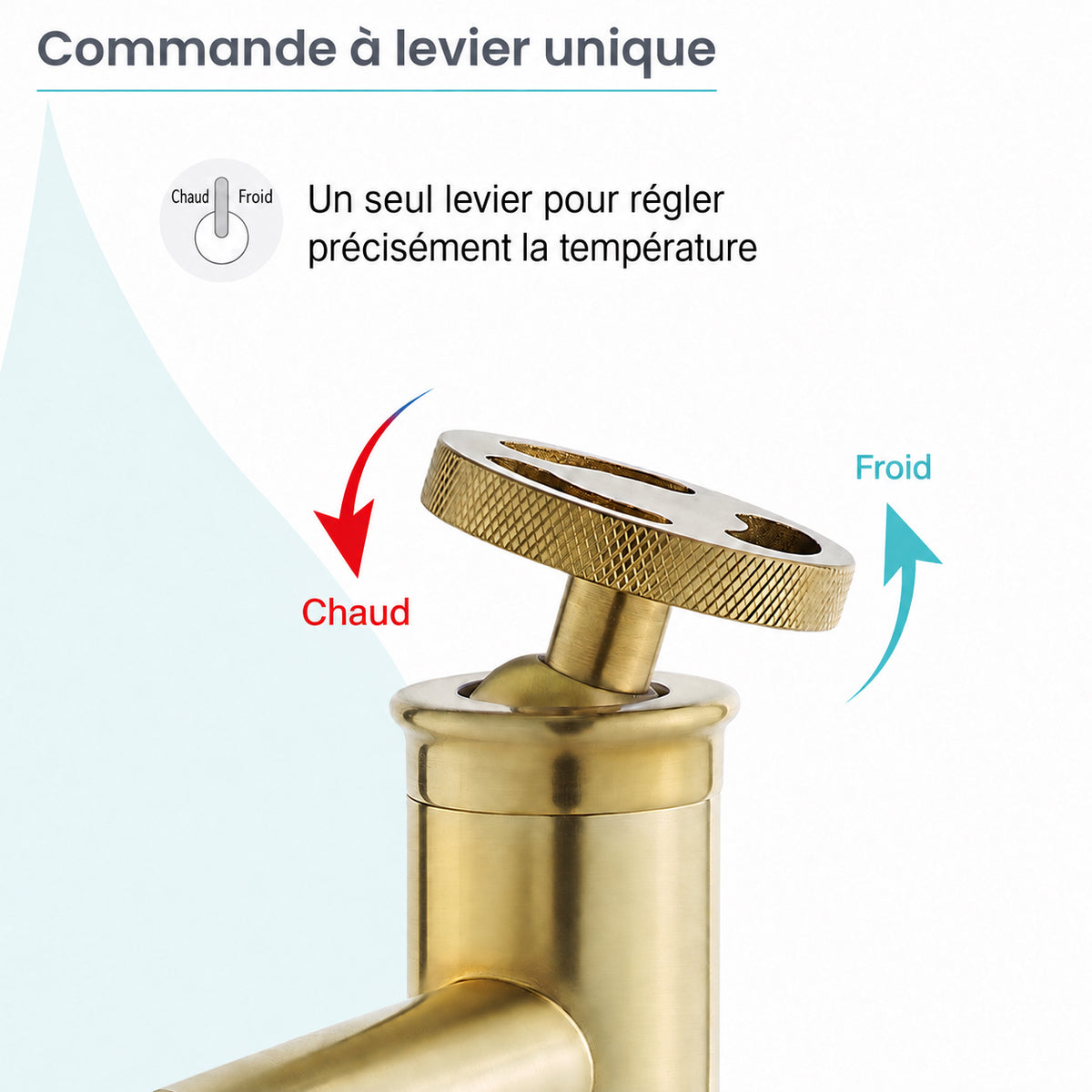 Avallon monotrou, monocommande Wheel, mitigeur de lavabo – finition or brossé