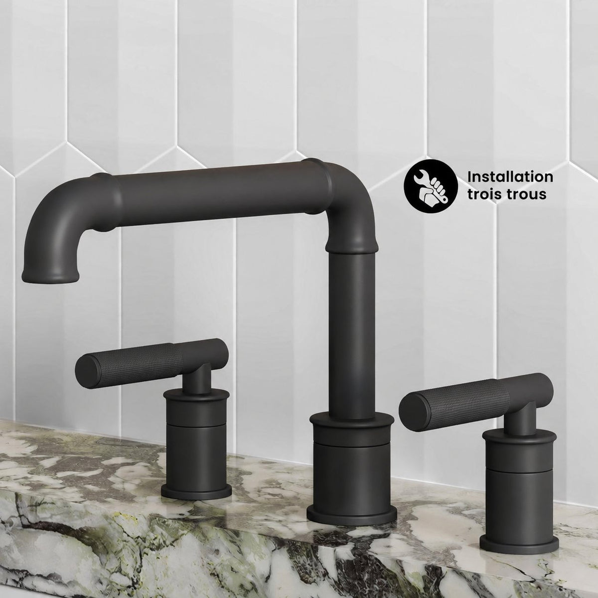 Avallon 20,3 cm. Widespread, Sleek Handle, mitigeur de lavabo – finition noir mat