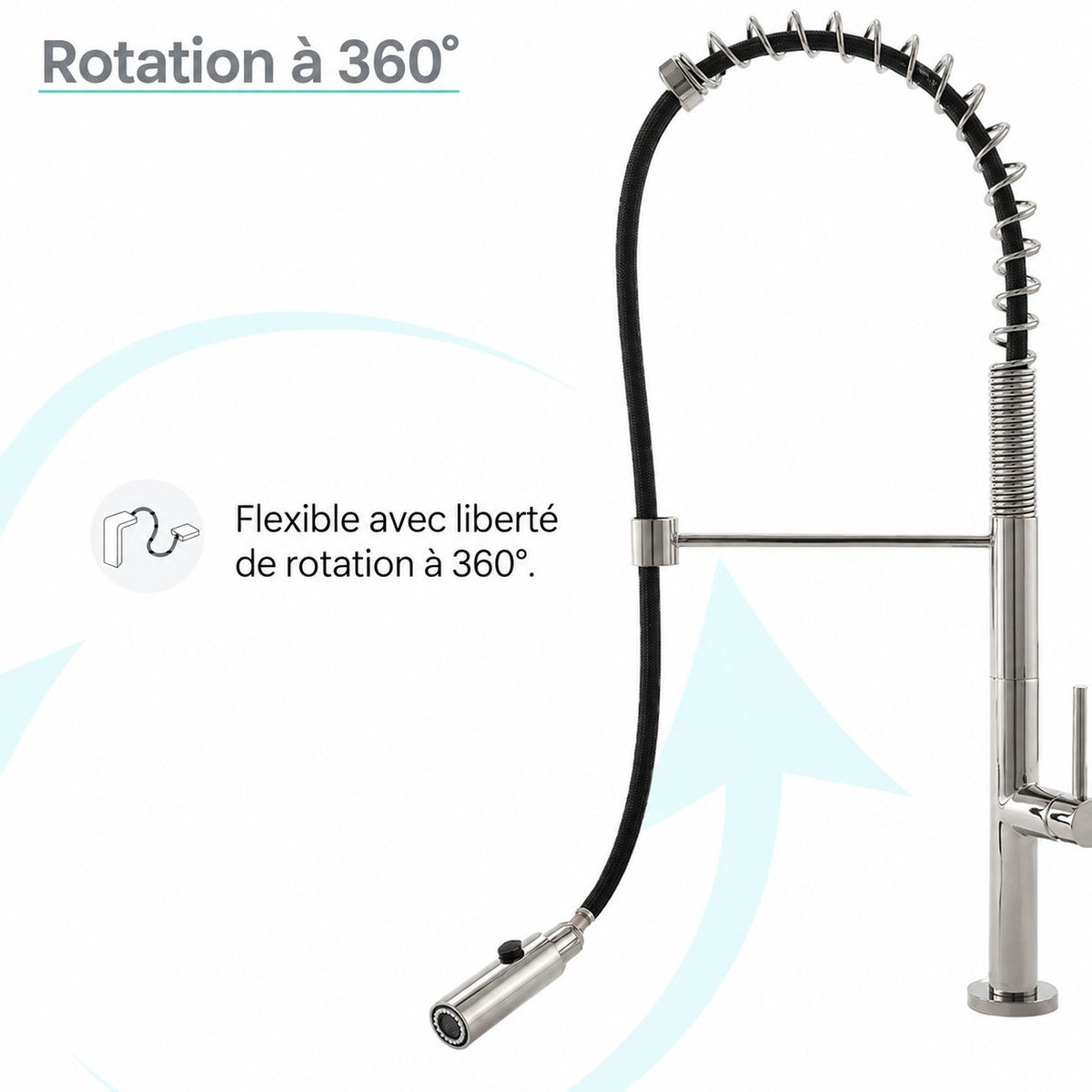 Chalet Poignée unique, Pull-Down mitigeur de cuisine – finition nickel brossé