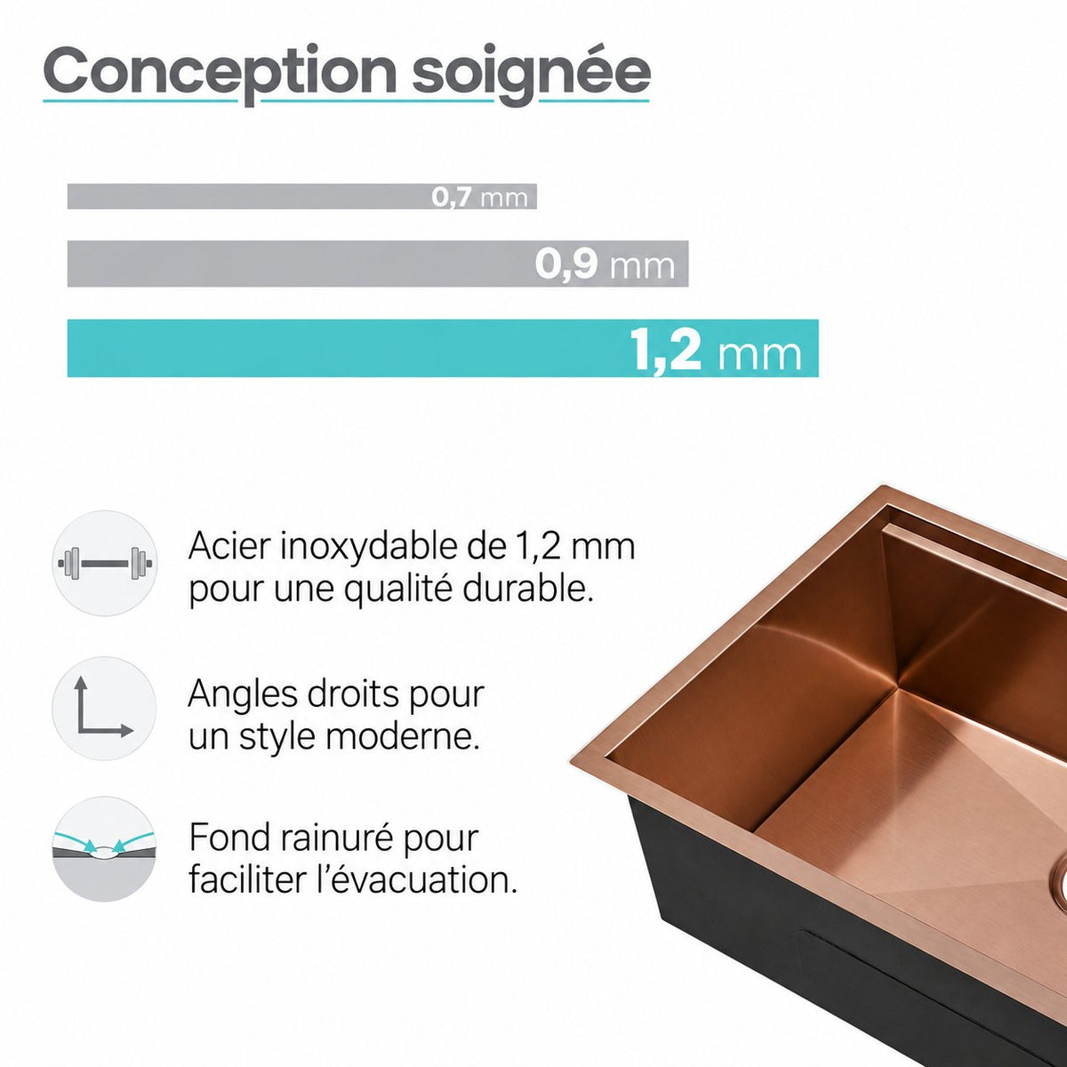 Tourner 76,2 × 48,3 cm acier inoxydable, simple Basin, Undermount Kitchen Workstation vasque – finition Rose or