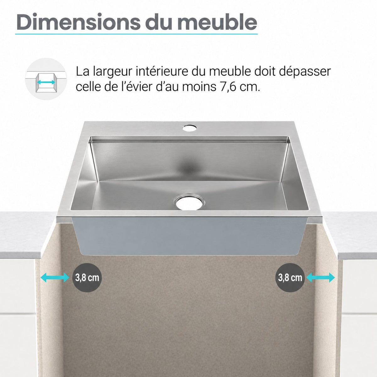 Ravi simple Basin 83,8 × 55,9 cm Topmount Kitchen Workstation vasque