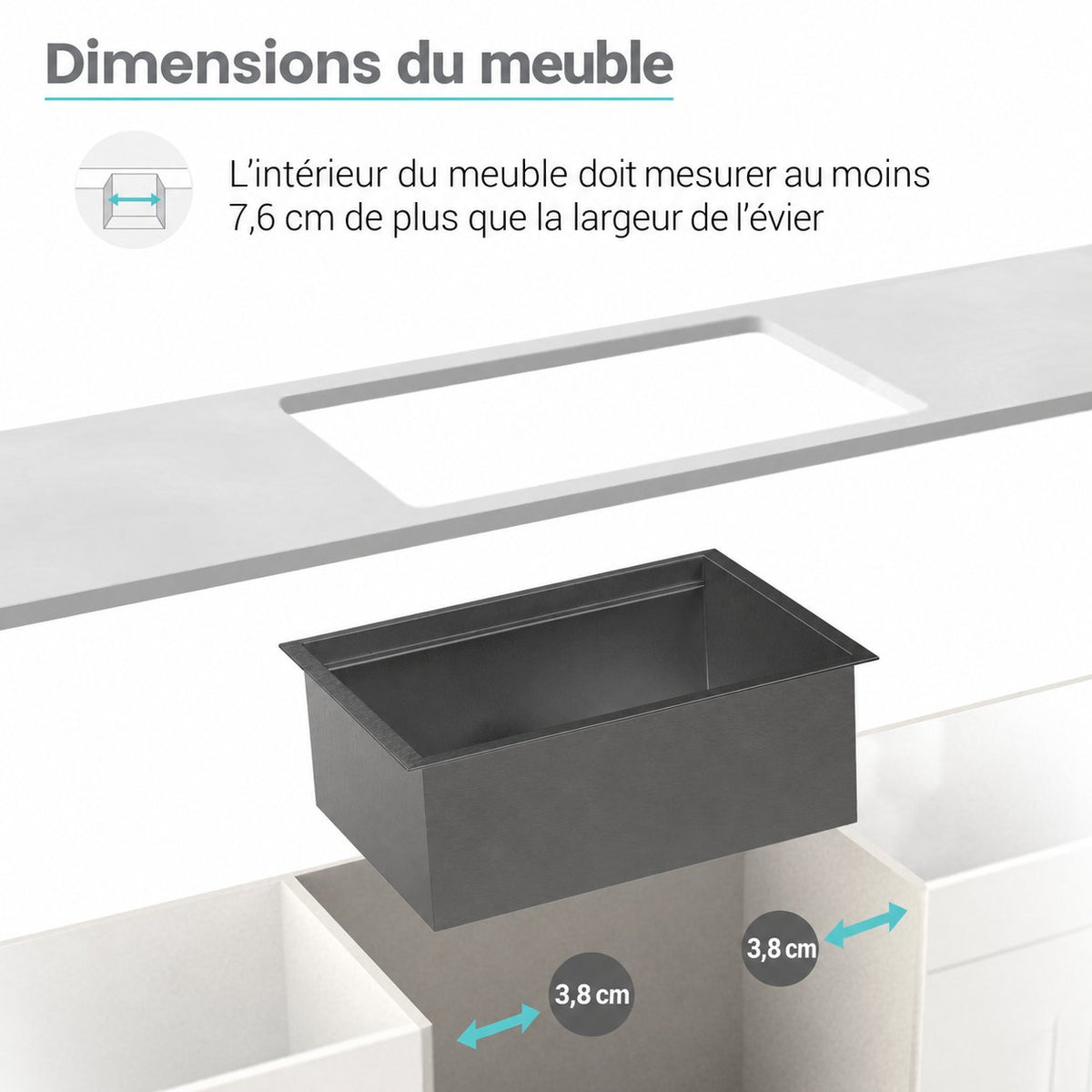Tourner — Évier inox noir sous plan, 81,3 × 48,3 cm