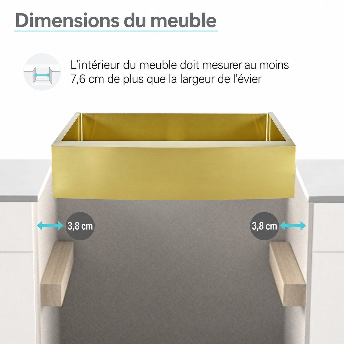 Rivage 76,2 × 53,3 cm acier inoxydable, simple Basin, Farmhouse évier de cuisine avec Apron – finition or