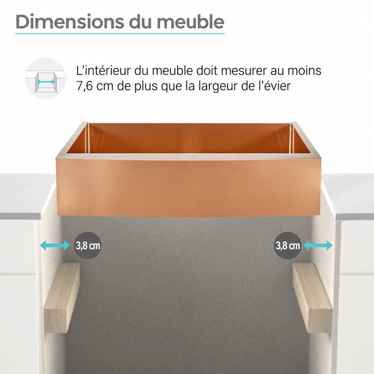 Rivage 76,2 × 53,3 cm acier inoxydable, simple Basin, Farmhouse évier de cuisine avec Apron – finition Rose or