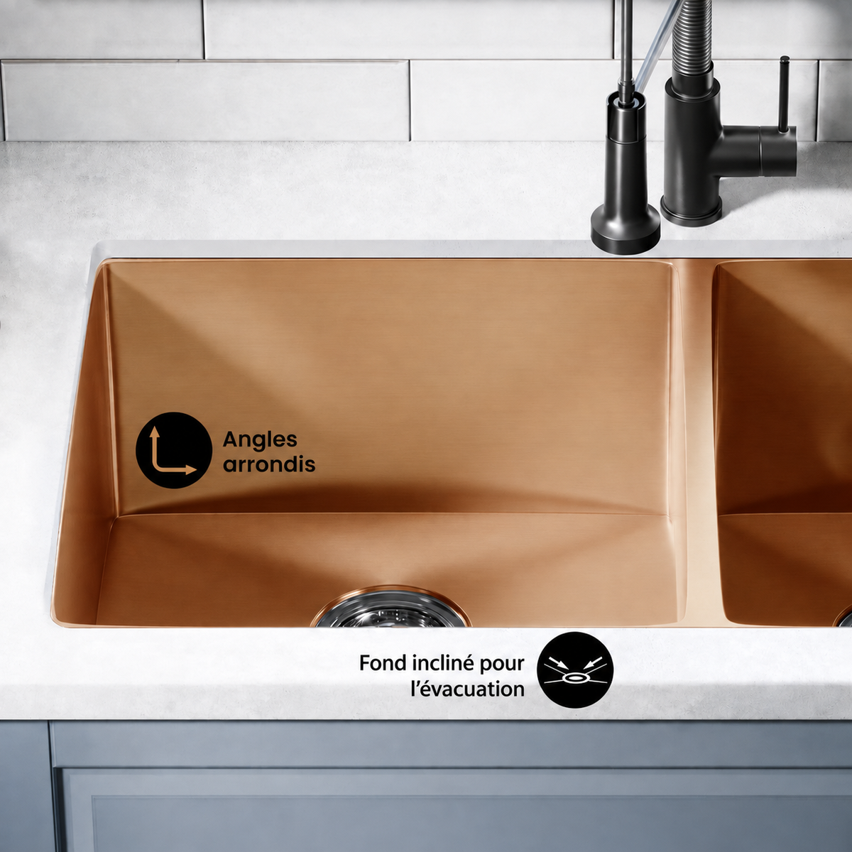 Rivage 83,8 × 50,8 cm acier inoxydable, Dual Basin, Undermount évier de cuisine – finition Rose or