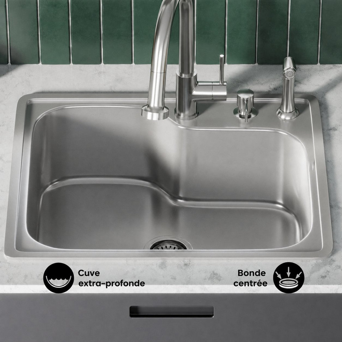 Ouvert 63,5 × 55,9 cm acier inoxydable simple Basin Top-Mount évier de cuisine