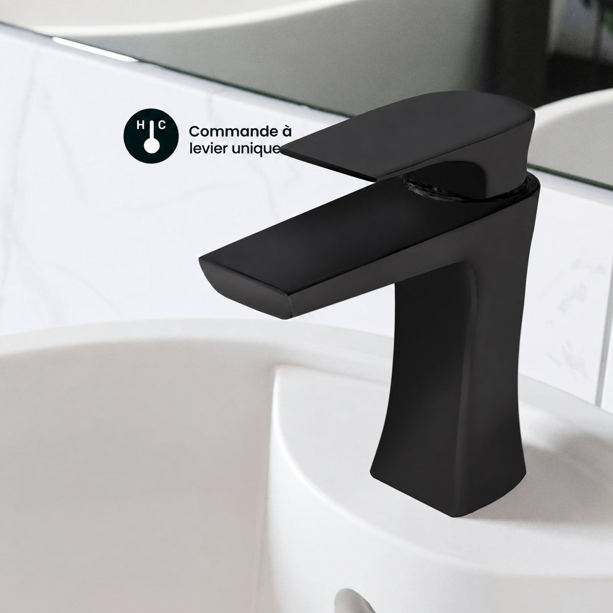 Monaco monotrou, monocommande, mitigeur de lavabo – finition noir mat