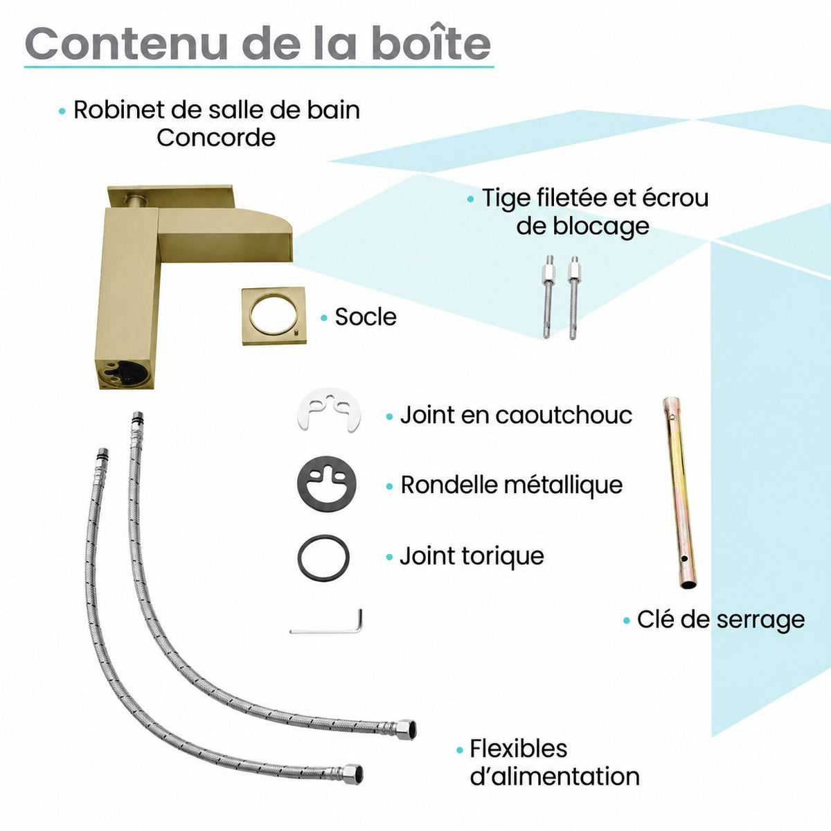 Concorde monotrou, monocommande, Waterfall mitigeur de lavabo – finition or brossé
