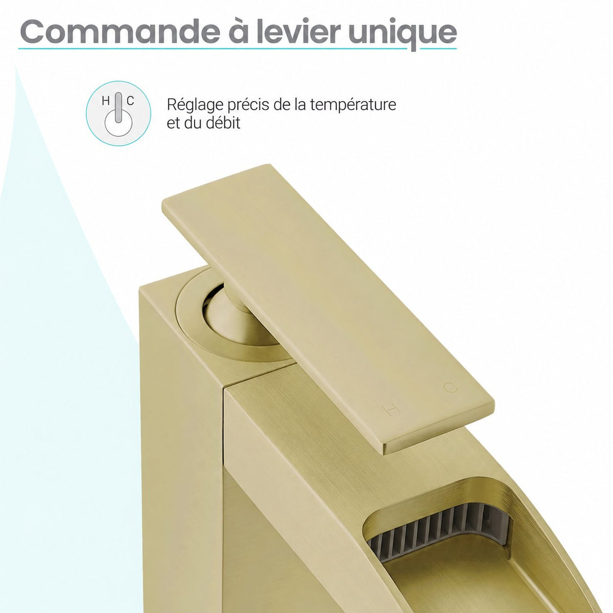 Concorde monotrou, monocommande, Waterfall mitigeur de lavabo – finition or brossé