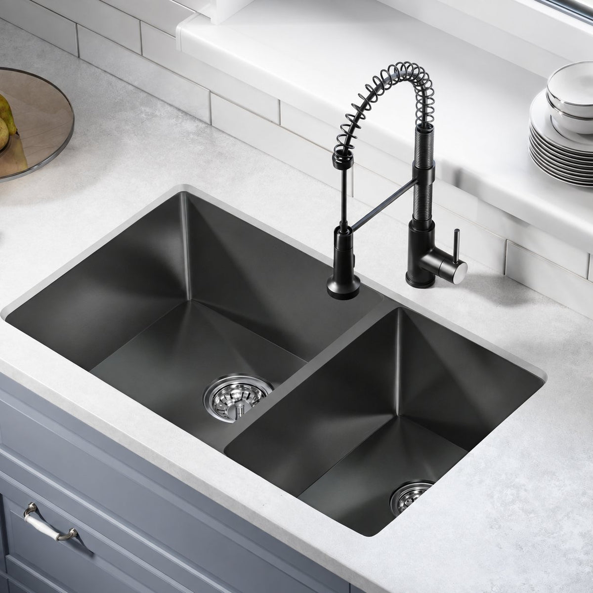Rivage 83,8 × 50,8 cm acier inoxydable, Dual Basin, Undermount évier de cuisine – finition noir