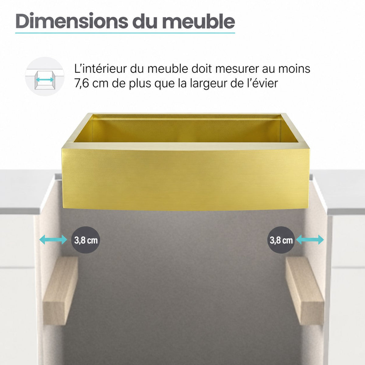 Tourner 83,8 × 55,9 cm acier inoxydable, simple Basin, Farmhouse Kitchen Workstation vasque avec Apron – finition or