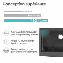Tourner 83,8 × 55,9 cm acier inoxydable, simple Basin, Farmhouse Kitchen Workstation vasque avec Apron – finition noir