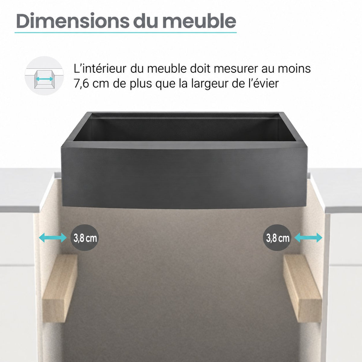 Tourner 83,8 × 55,9 cm acier inoxydable, simple Basin, Farmhouse Kitchen Workstation vasque avec Apron – finition noir