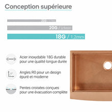 Tourner 83,8 × 55,9 cm acier inoxydable, simple Basin, Farmhouse Kitchen Workstation vasque avec Apron – finition Rose or