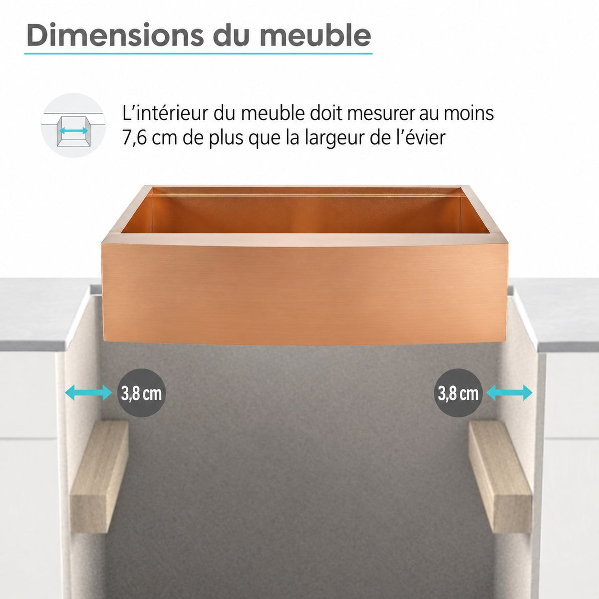 Tourner 83,8 × 55,9 cm acier inoxydable, simple Basin, Farmhouse Kitchen Workstation vasque avec Apron – finition Rose or