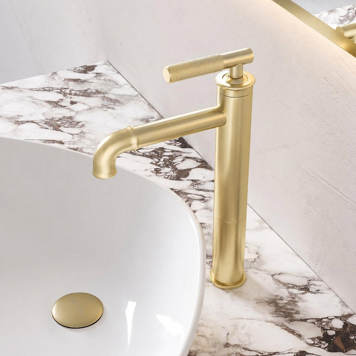 Avallon monotrou, monocommande Sleek, High Arc mitigeur de lavabo – finition or brossé