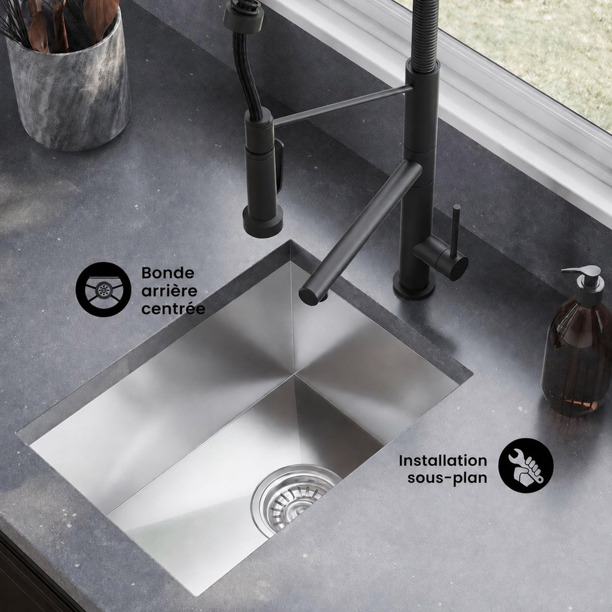 Tourner 35,6 × 45,7 cm acier inoxydable, simple Basin, Undermount évier de cuisine