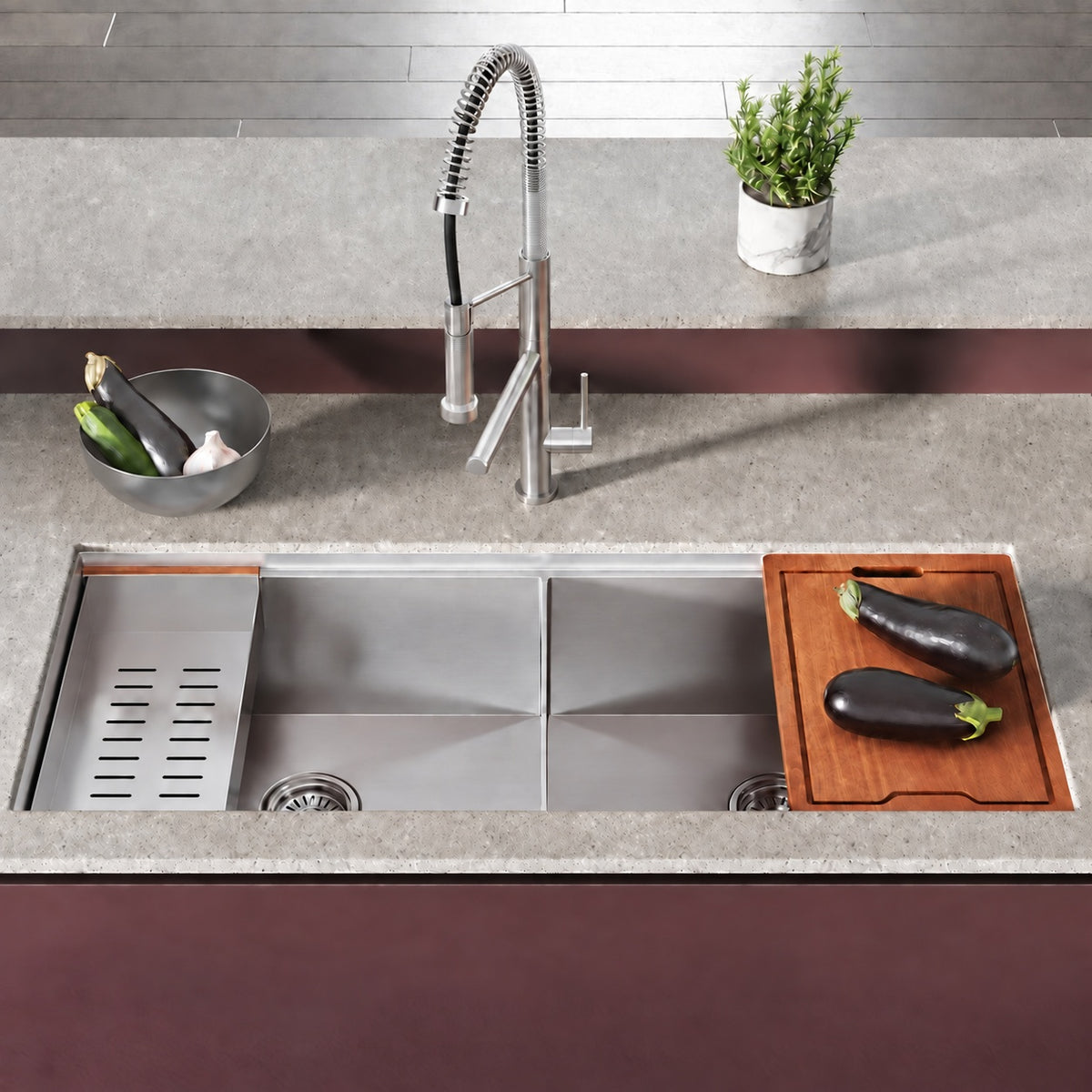 Rivage 114,3 × 48,3 cm Dual Basin Undermount Kitchen Workstation vasque
