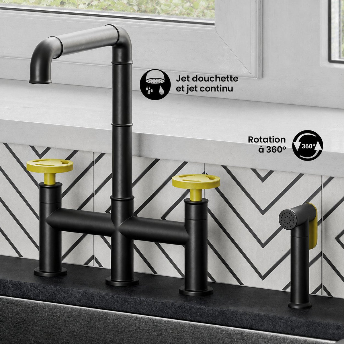 Avallon Pro mitigeur de cuisine – finition noir mat & Yellow