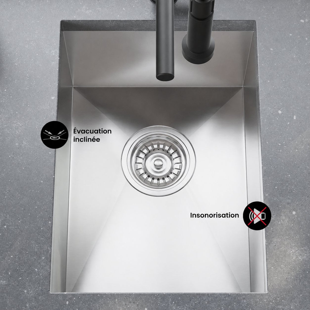Tourner 35,6 × 45,7 cm acier inoxydable, simple Basin, Undermount évier de cuisine