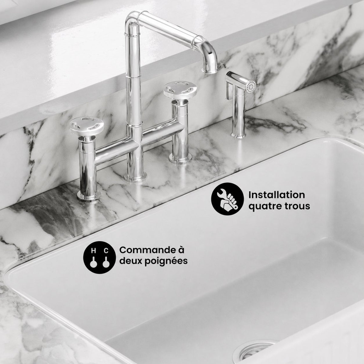Avallon Pro Widespread mitigeur de cuisine avec Side Sprayer – finition Chrome