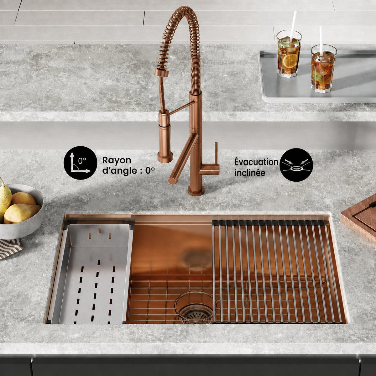 Tourner 81,3 cm 18 Gauge acier inoxydable Undermount évier de cuisine – finition poli Rose or