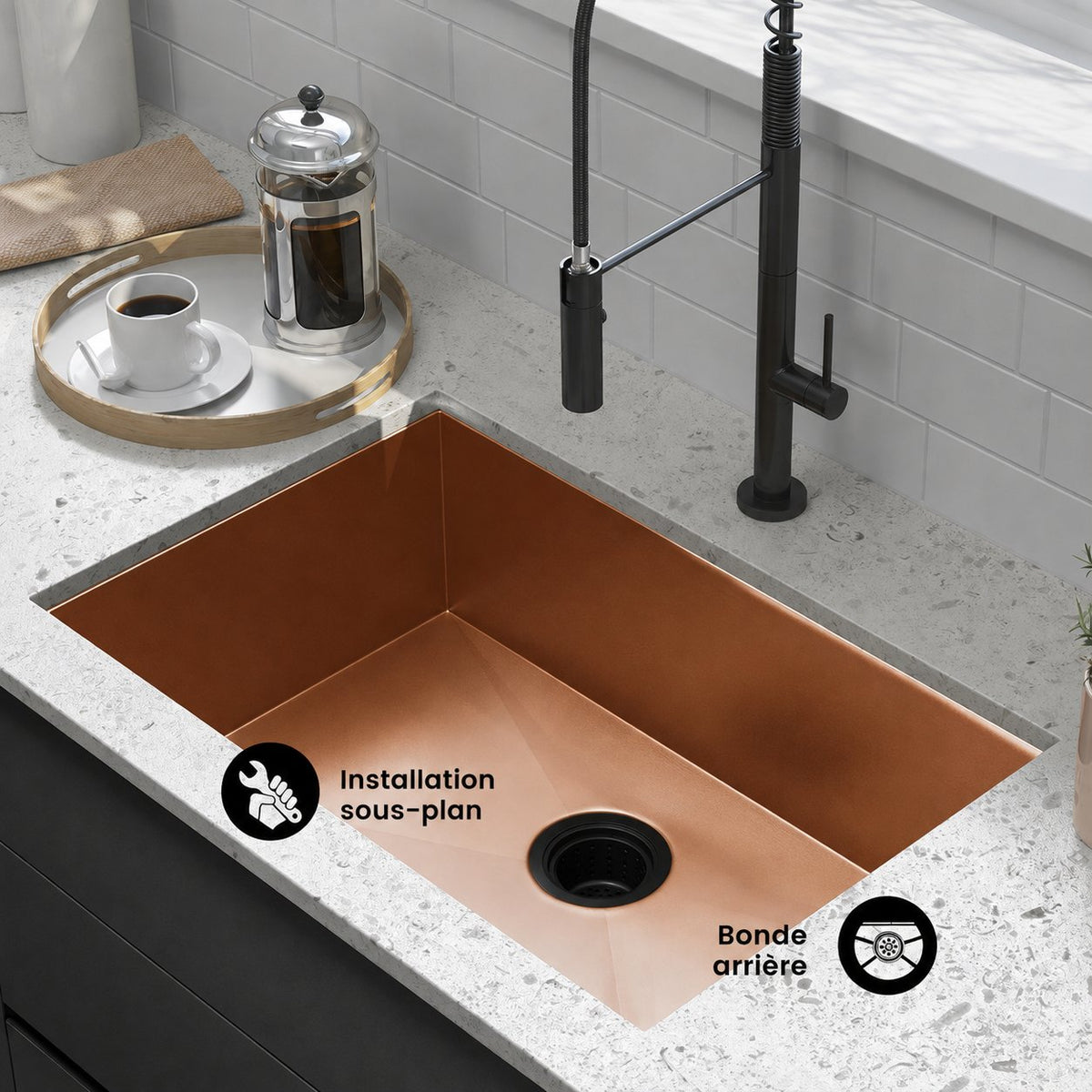 Tourner 68,6 × 48,3 cm acier inoxydable, simple Basin, Undermount évier de cuisine – finition Rose or