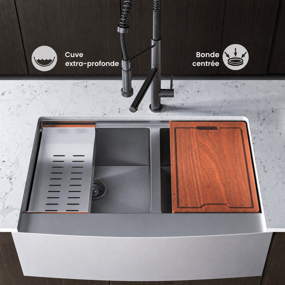Rivage 83,8 × 55,9 cm Dual Basin Apron Kitchen Workstation vasque