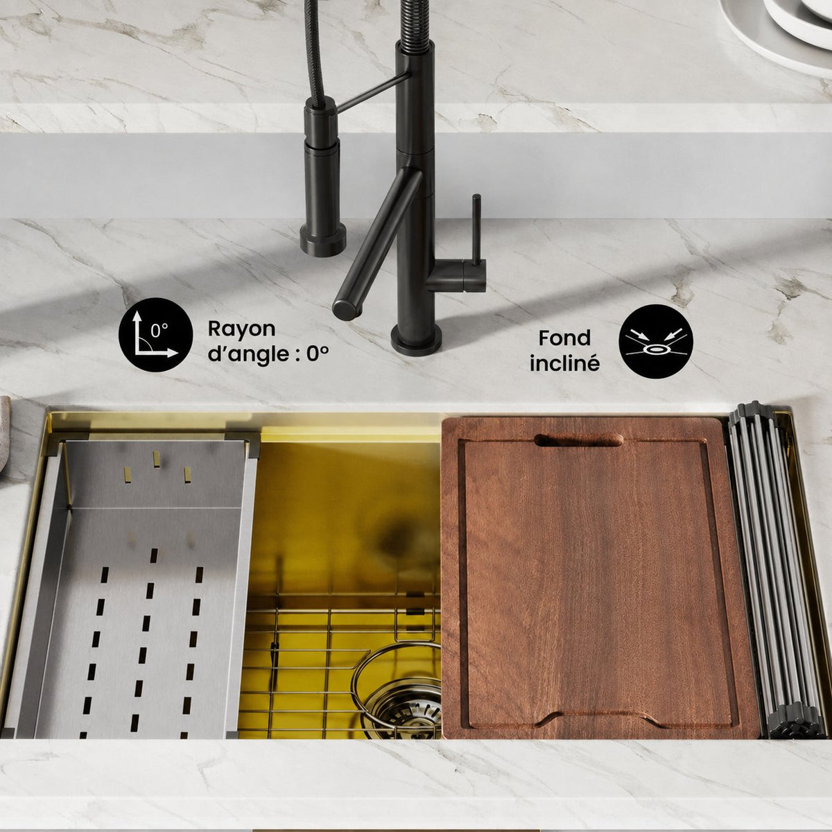 Tourner 76,2 × 48,3 cm acier inoxydable, simple Basin, Undermount Kitchen Workstation vasque – finition or