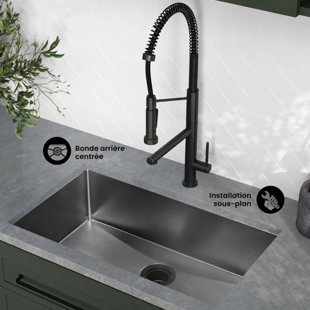 Rivage 76,2 × 45,7 cm acier inoxydable, simple Basin, Undermount évier de cuisine,noir