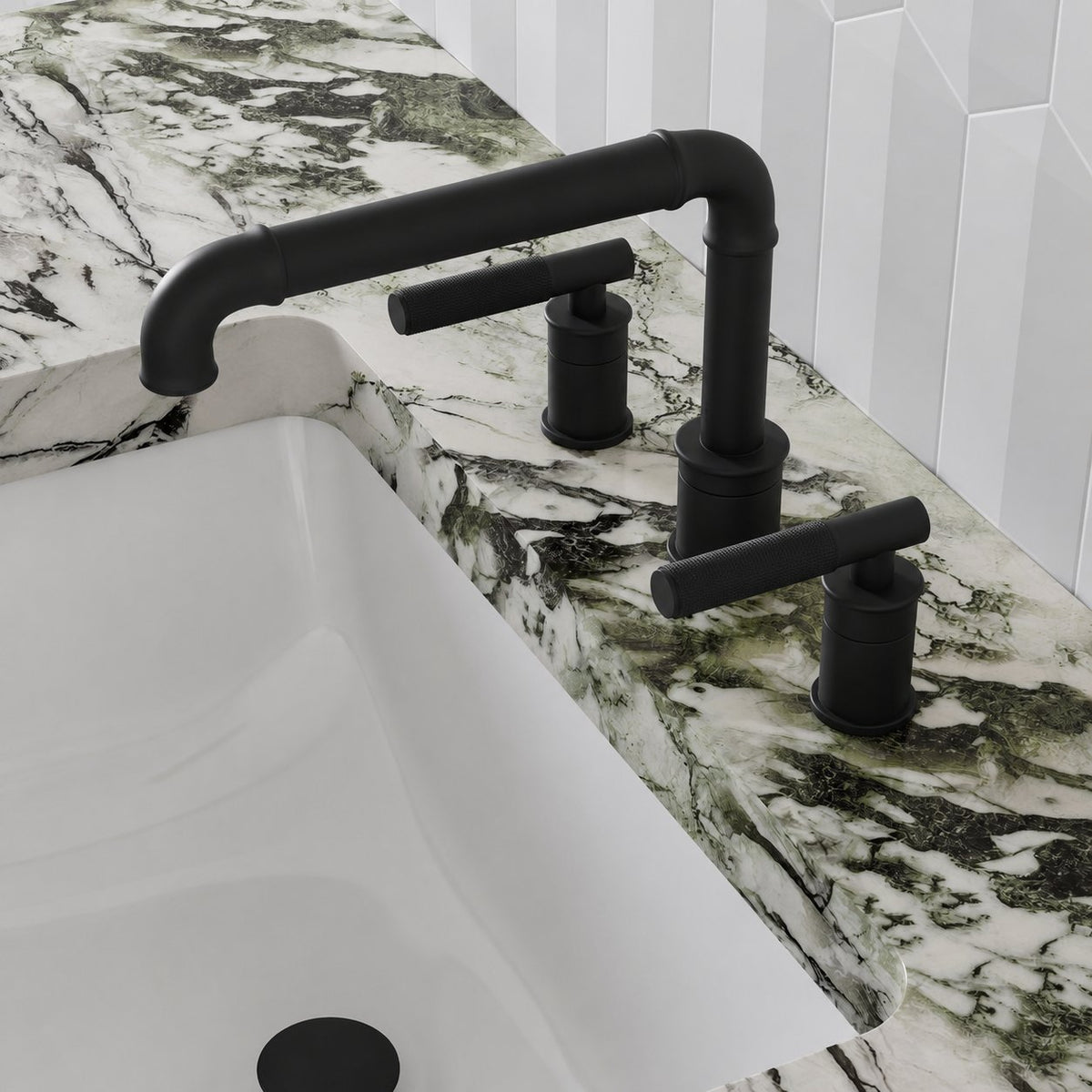 Avallon 20,3 cm. Widespread, Sleek Handle, mitigeur de lavabo – finition noir mat