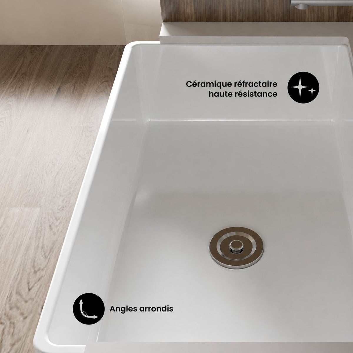 Elegance 83,8 cm simple Basin Fireclay Farmhouse évier de cuisine – finition blanc brillant