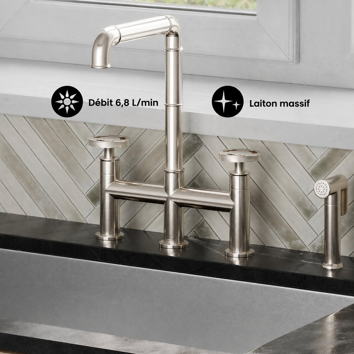 Avallon Pro Widespread mitigeur de cuisine avec Side Sprayer – finition nickel brossé