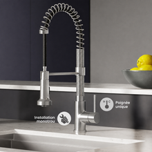 Nouvet Poignée unique, Pull-Down mitigeur de cuisine – finition nickel brossé