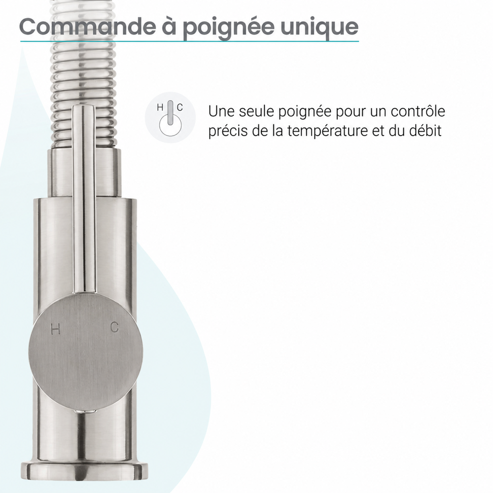 Nouvet Poignée unique, Pull-Down mitigeur de cuisine – finition nickel brossé