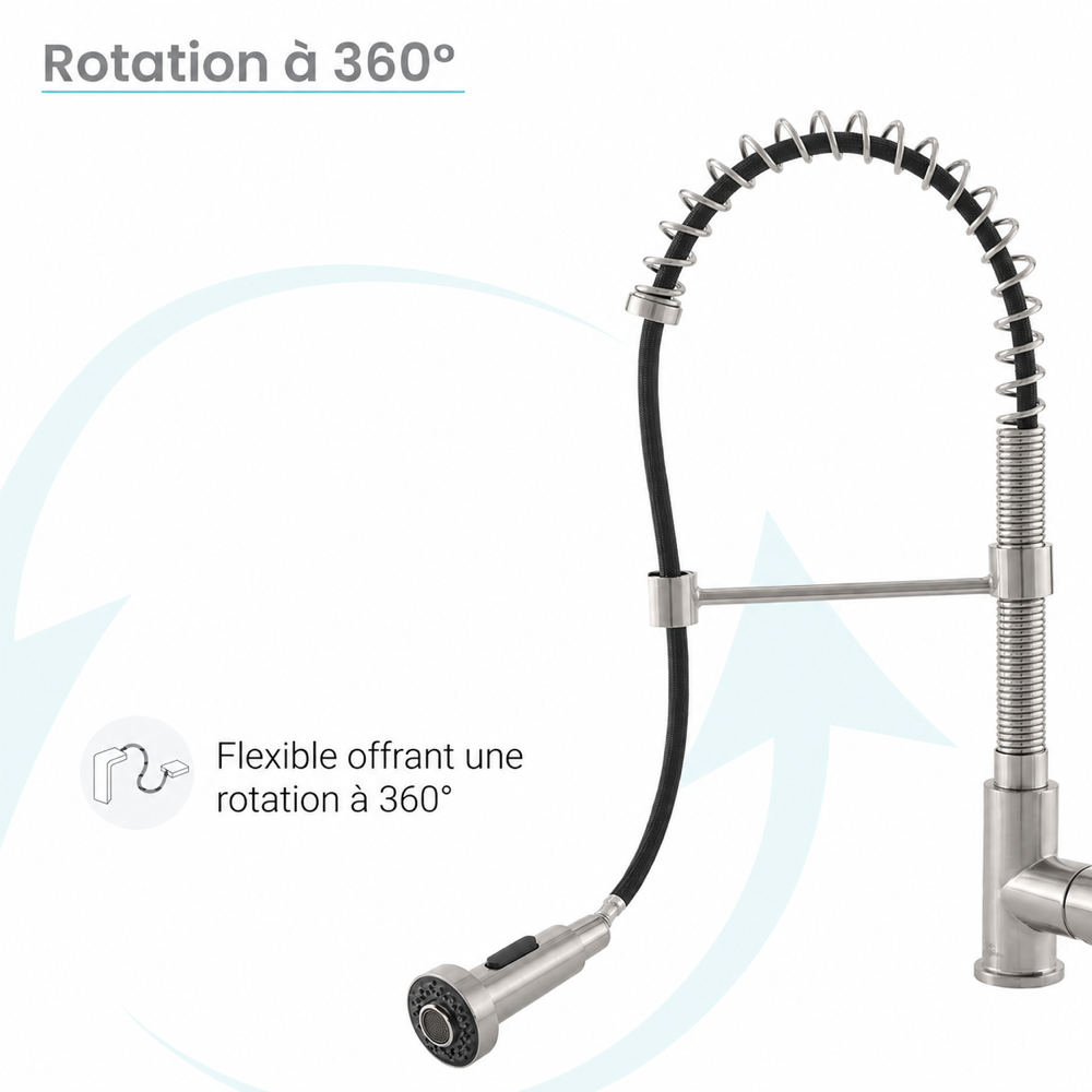 Nouvet Poignée unique, Pull-Down mitigeur de cuisine – finition nickel brossé