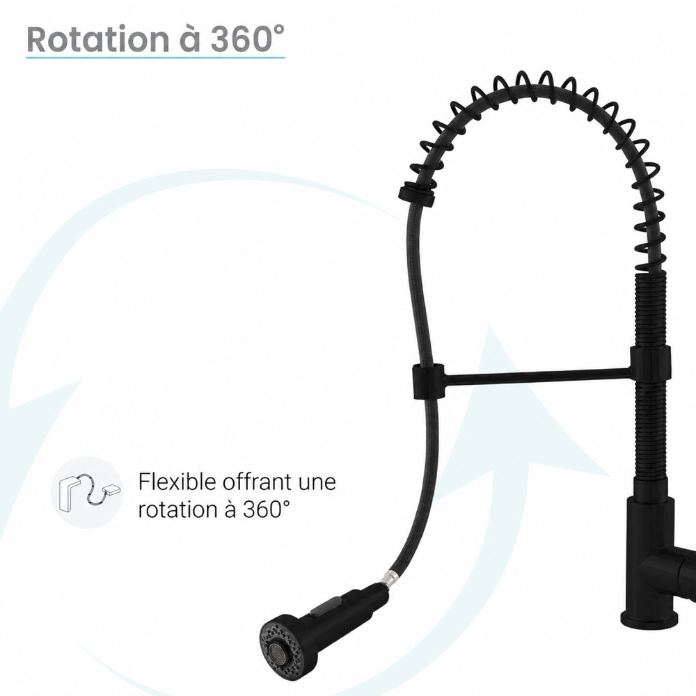 Nouvet — Mitigeur de cuisine avec douchette extractible, noir mat
