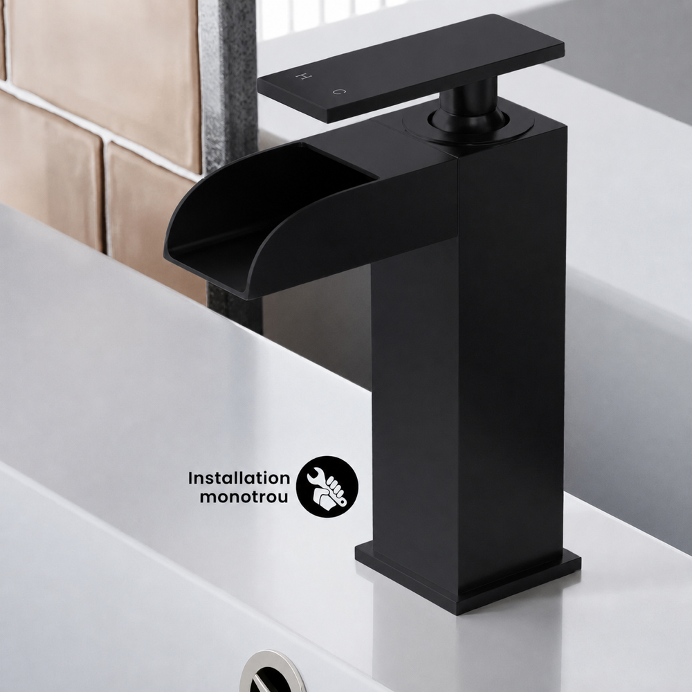Concorde monotrou, monocommande, Waterfall mitigeur de lavabo – finition noir mat
